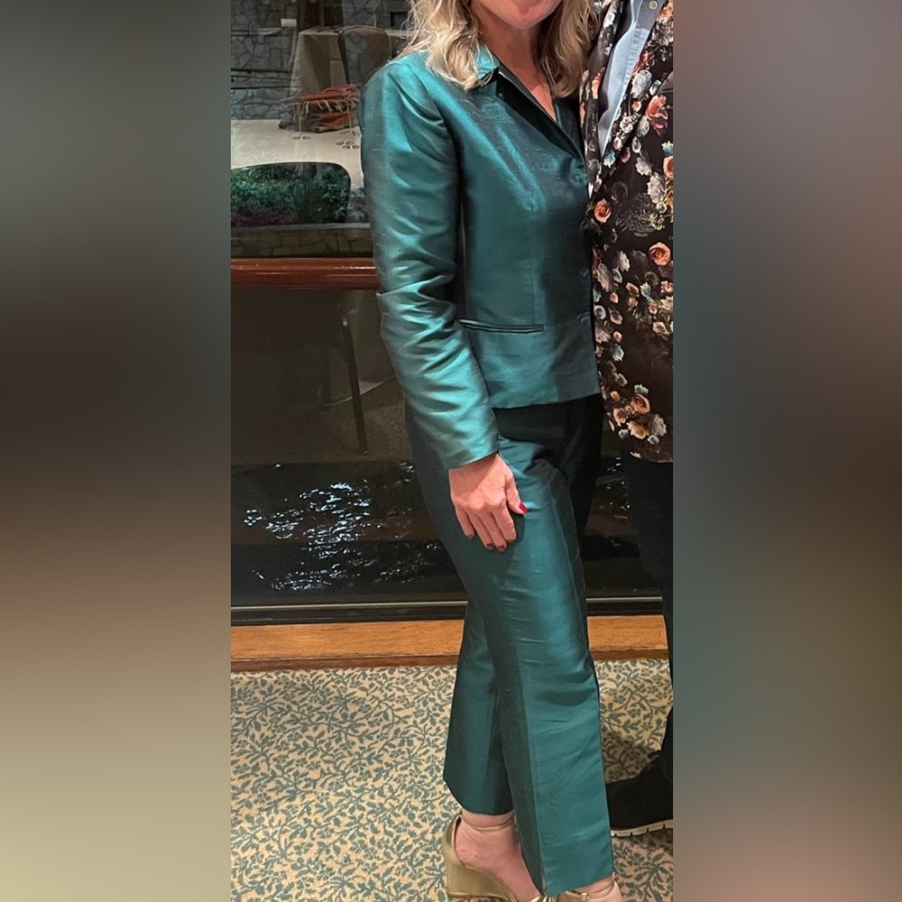 Ann Taylor silk teal pants suit